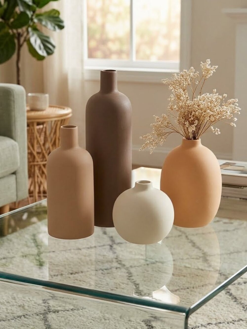 NEW-4-Piece Ceramic Vase Set Modern Shelf Decor